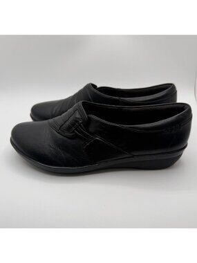 Clarks Everlay Iris Loafers Women's Size Black Leather Comfort Slip-on Shoes